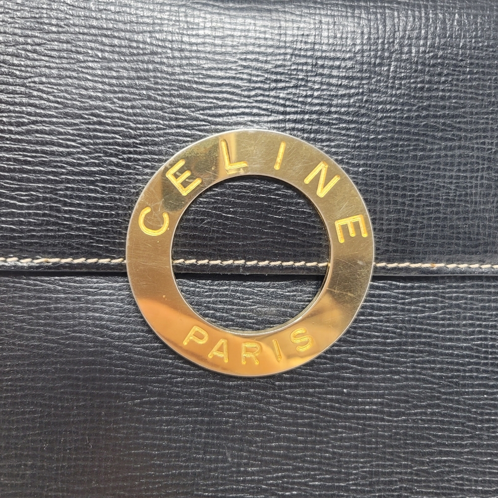 Vintage Celine Gold Ring Box Black Leather Small Crossbody Hand Bag Authentic - Picture 2 of 14